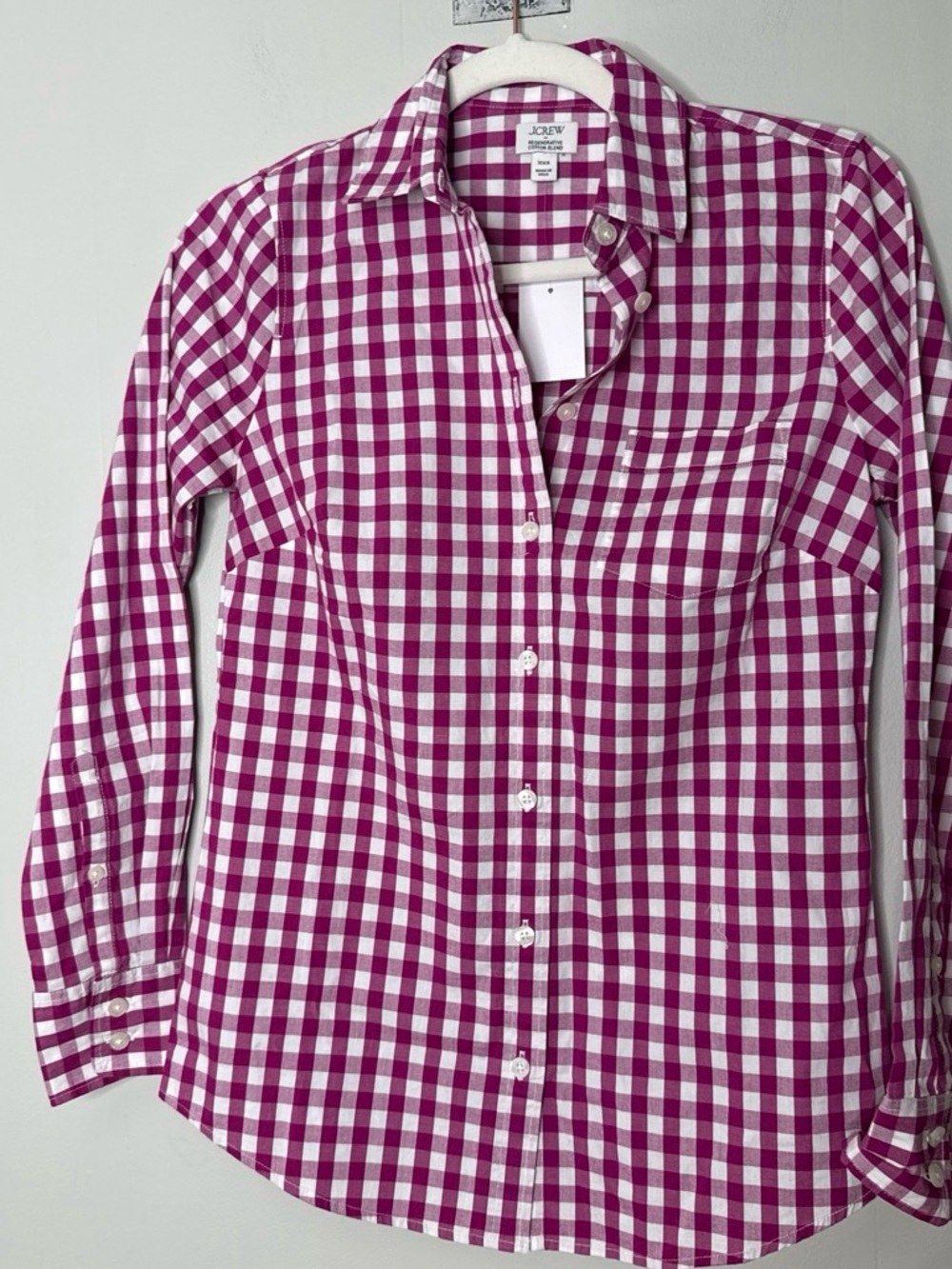 J. Crew Fuchsia and White Gingham Button-Down Shirt
